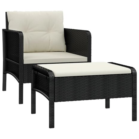 2-delige Loungeset met kussens poly rattan zwart 2