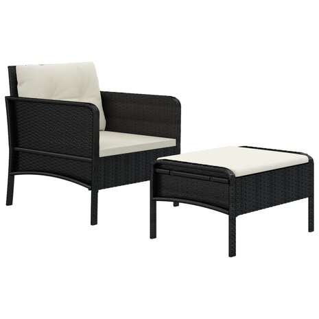 2-delige Loungeset met kussens poly rattan zwart 3