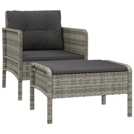 2-delige Loungeset met kussens poly rattan grijs 2