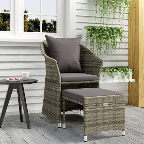 2-delige Loungeset met kussens poly rattan grijs 1