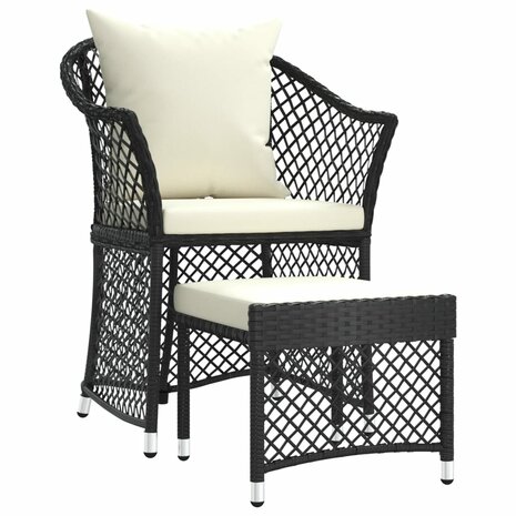 2-delige Loungeset met kussens poly rattan zwart 2