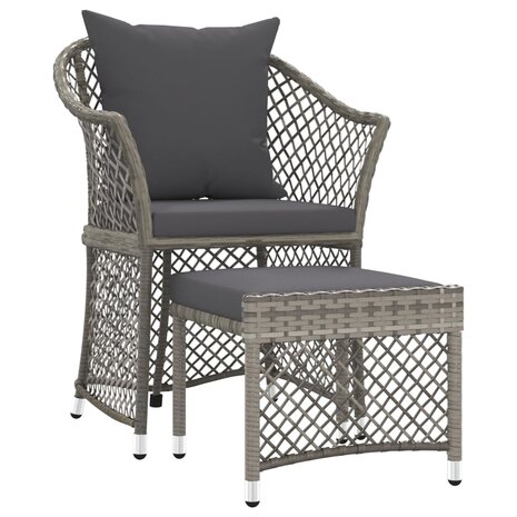 2-delige Loungeset met kussens poly rattan grijs 2