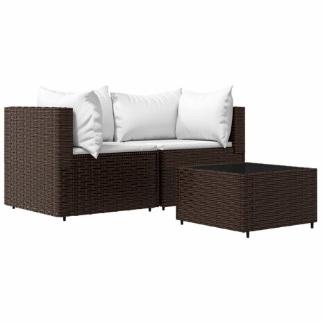 3-delige Loungeset met kussens poly rattan bruin 2