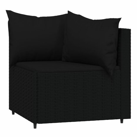 3-delige Loungeset met kussens poly rattan zwart 4