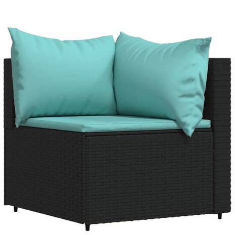 3-delige Loungeset met kussens poly rattan zwart 4