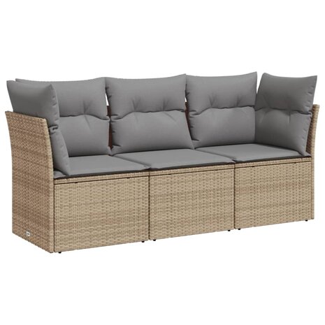 3-delige Loungeset met kussens poly rattan beige 2