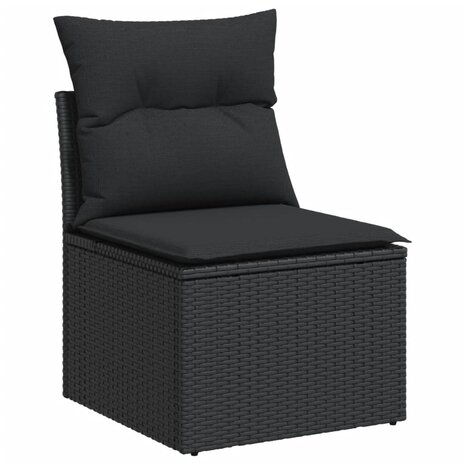 3-delige Loungeset met kussens poly rattan zwart 3