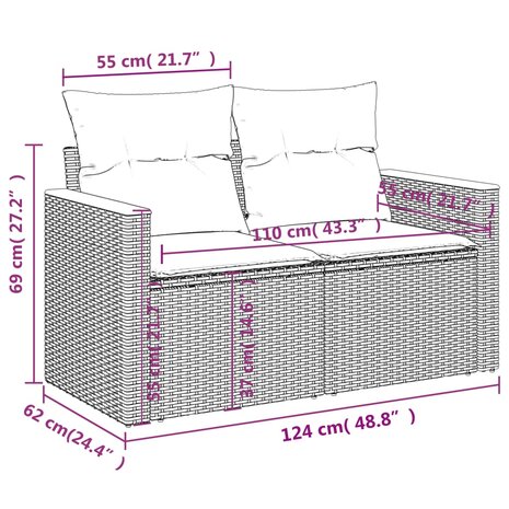 3-delige Loungeset met kussens poly rattan zwart 9