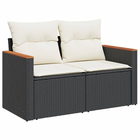 3-delige Loungeset met kussens poly rattan zwart 3