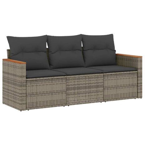 3-delige Loungeset met kussens poly rattan grijs 2