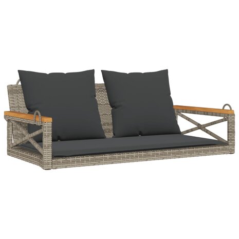 Schommelbank met kussens 109x62x40 cm poly rattan grijs 2