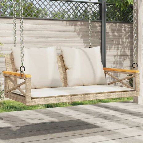 Schommelbank met kussens 109x62x40 cm poly rattan beige 1