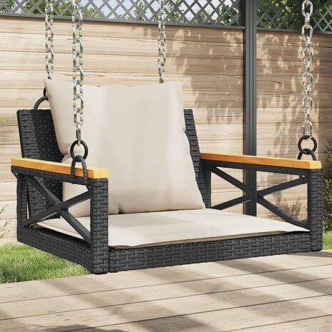 Schommelbank met kussens 63x62x40 cm poly rattan zwart 1