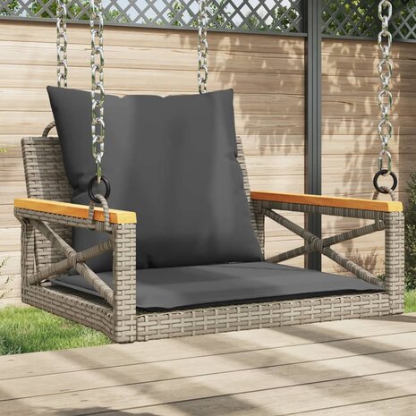 Schommelbank met kussens 63x62x40 cm poly rattan grijs 1