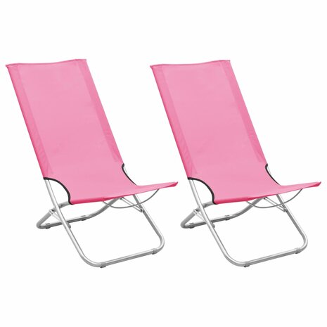 Strandstoelen 2 st inklapbaar stof roze 1