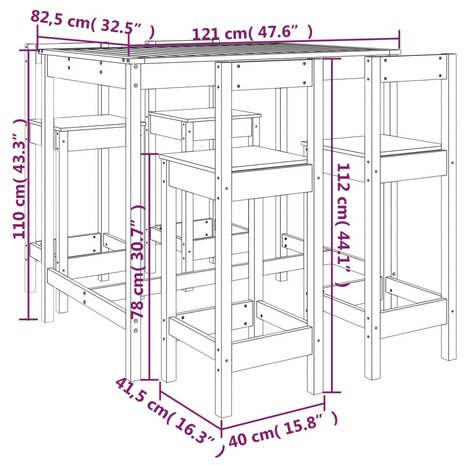 5-delige Barset massief grenenhout wit 10