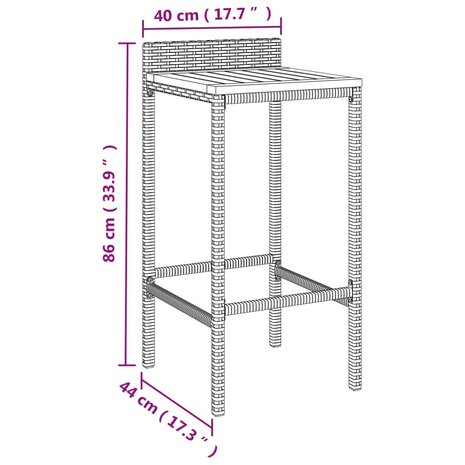 5-delige Tuinbarset poly rattan en massief acaciahout grijs 8