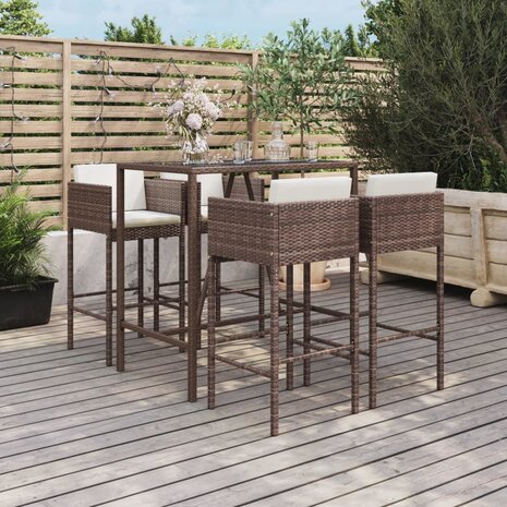 5-delige Tuinbarset met kussens poly rattan bruin 1