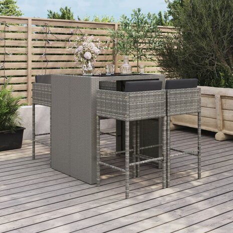 5-delige Tuinbarset met kussens poly rattan grijs 1