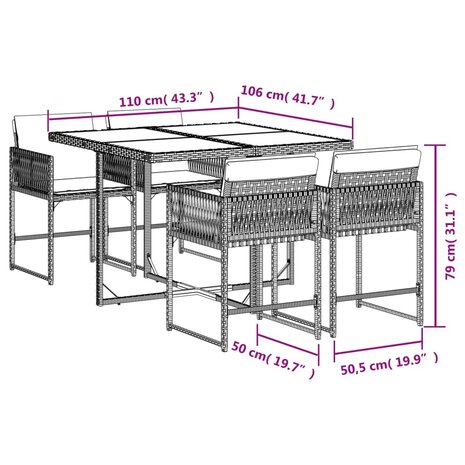 5-delige Tuinset met kussens poly rattan zwart 4