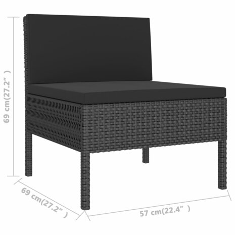 Tuinstoelen 3 st met kussens poly rattan zwart 6