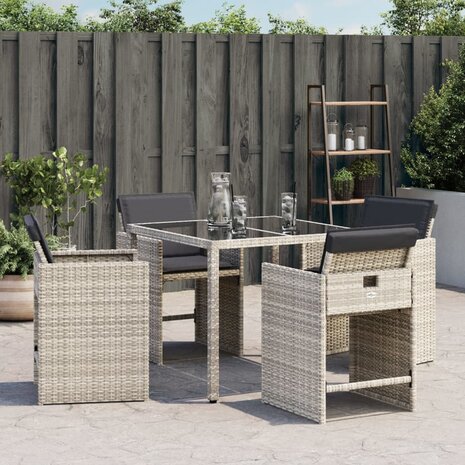 Tuinstoelen 4 st met kussens poly rattan lichtgrijs 3