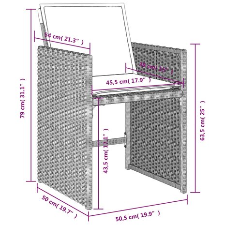 Tuinstoelen 4 st met kussens poly rattan lichtgrijs 12