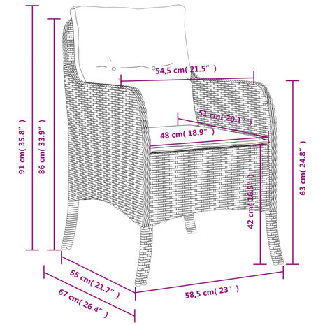 Tuinstoelen 2 st met kussens poly rattan bruin 10