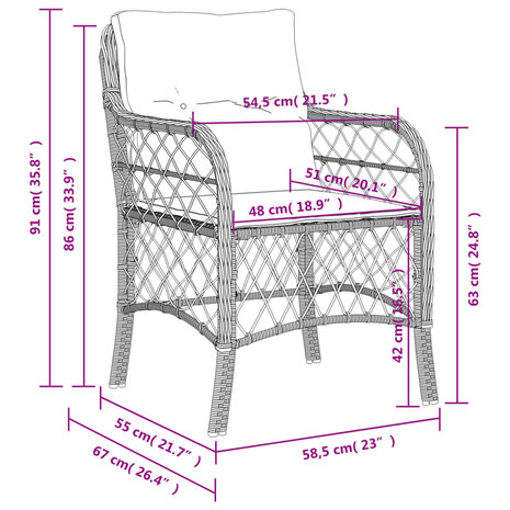 Tuinstoelen 2 st met kussens poly rattan zwart 10