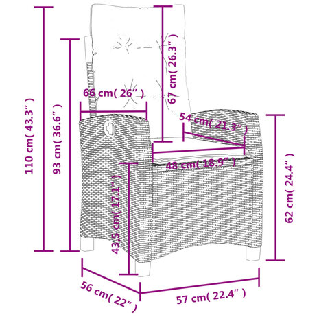 Tuinstoel verstelbaar met kussens poly rattan zwart 10