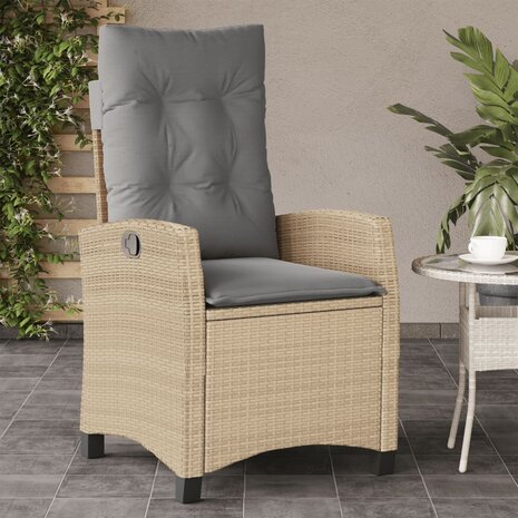 Tuinstoel verstelbaar met kussens poly rattan gemengd beige 1