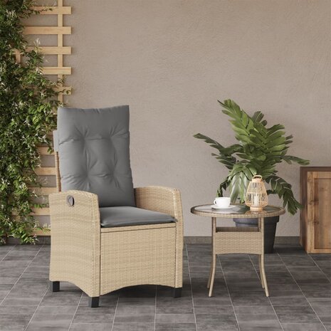 Tuinstoel verstelbaar met kussens poly rattan gemengd beige 3