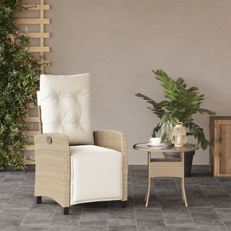 Tuinstoel verstelbaar met voetensteun poly rattan beige 3