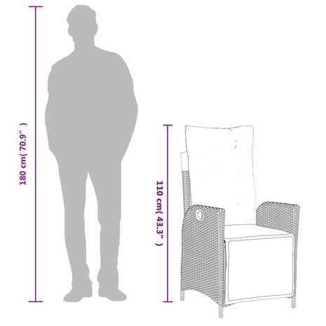 Tuinstoel verstelbaar met voetensteun poly rattan zwart 11
