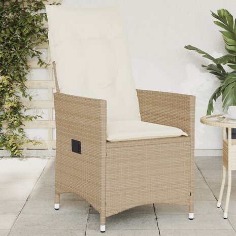 Tuinstoel verstelbaar met kussens poly rattan beige 1