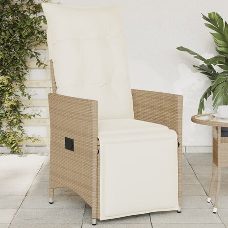 Tuinstoel verstelbaar met kussens poly rattan beige 1