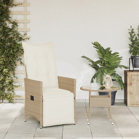 Tuinstoel verstelbaar met kussens poly rattan beige 3