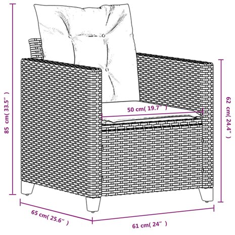 Tuinstoel met kussens poly rattan zwart 8