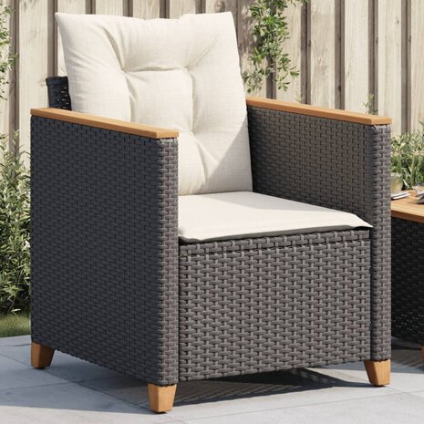 Tuinstoel met kussens poly rattan zwart 1