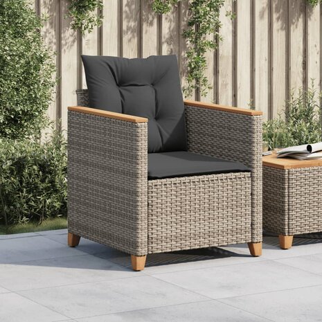 Tuinstoel met kussens poly rattan grijs 3