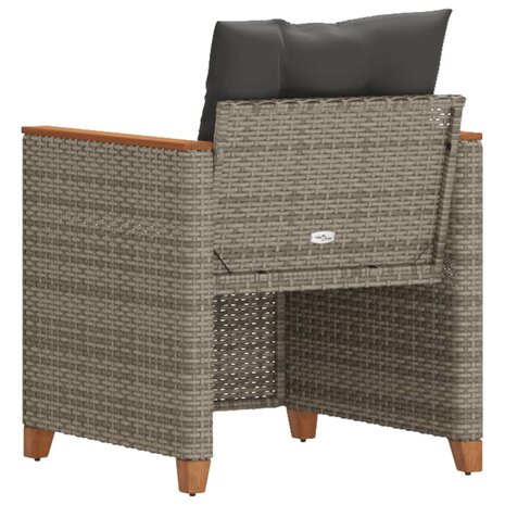 Tuinstoel met kussens poly rattan grijs 6