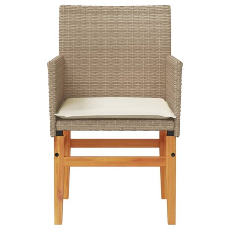 Tuinstoelen 2 st met kussens poly rattan en massief hout beige 5