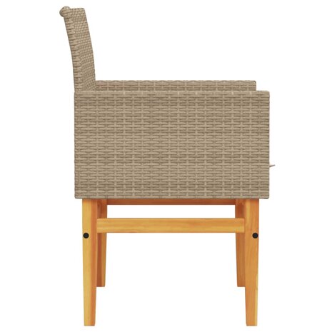 Tuinstoelen 2 st met kussens poly rattan en massief hout beige 6