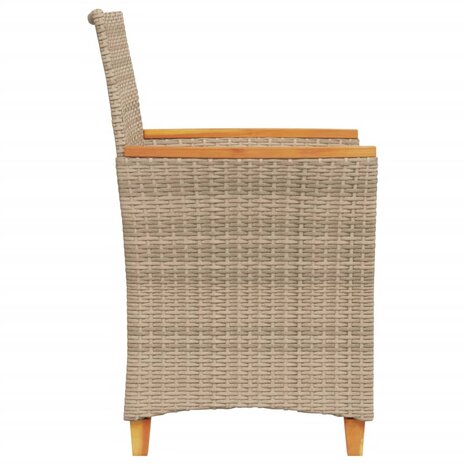 Tuinstoelen 2 st met kussens poly rattan en massief hout beige 6