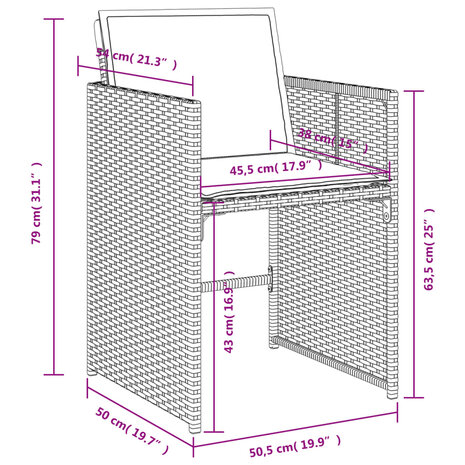 Tuinstoelen 4 st met kussens poly rattan zwart 12