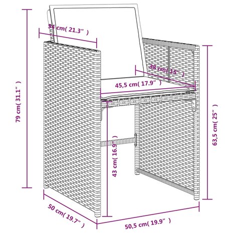 Tuinstoelen 4 st met kussens poly rattan grijs 12