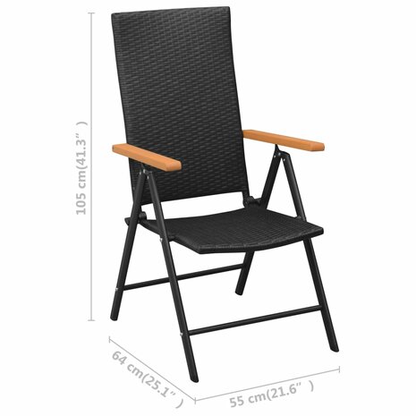 Tuinstoelen stapelbaar 2 st poly rattan zwart 7