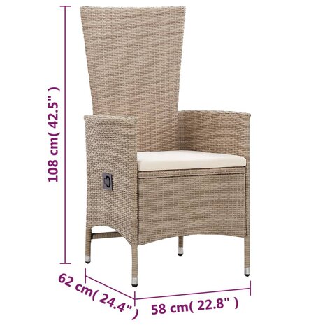 Tuinstoelen 2 st met kussens poly rattan beige 12