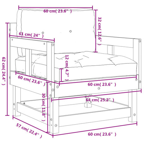 Tuinstoelen 2 st met kussens massief grenenhout honingbruin 10