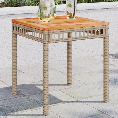 Tuintafel 38x38x42 cm poly rattan en acaciahout gemengd beige 1